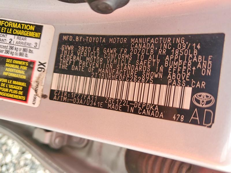 45619126 :رقم المزاد ، 2T1BURHE0FC262875 vin ، 2015 Toyota Corolla مزاد بيع