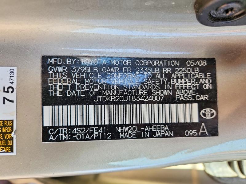 Продажа на аукционе авто 2008 Toyota Prius, vin: JTDKB20U183424007, номер лота: 47600496