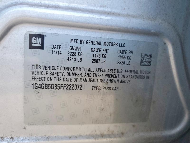 45717056 :رقم المزاد ، 1G4GB5G35FF222072 vin ، 2015 Buick Lacrosse مزاد بيع