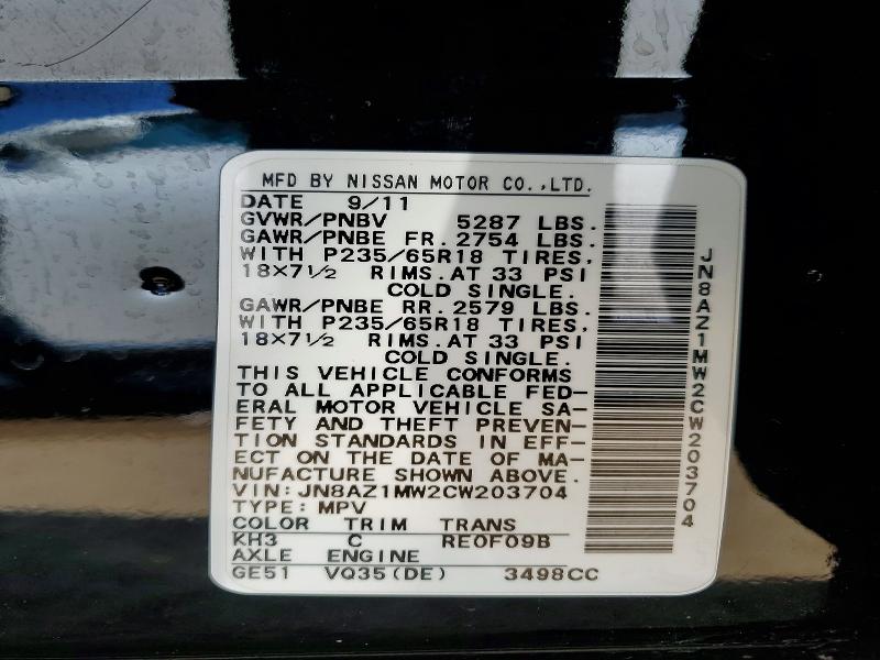 Aukcja sprzedaży 2012 Nissan Murano, vin: JN8AZ1MW2CW203704, numer aukcji: 47620986
