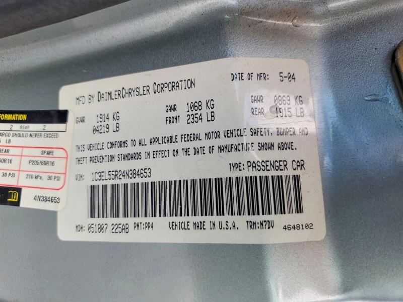 Aukcja sprzedaży 2004 Chrysler Sebring, vin: 1C3EL55R24N384653, numer aukcji: 46299876