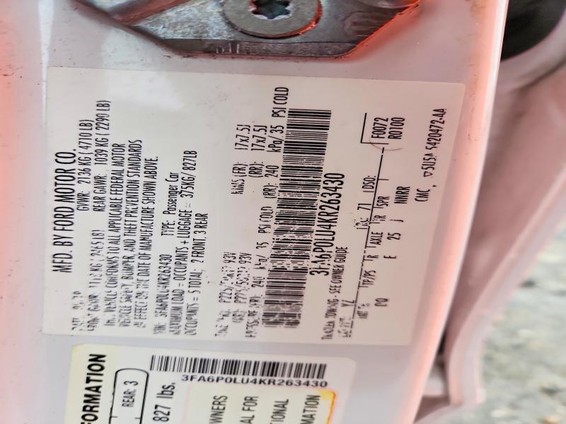 Продажа на аукционе авто 2019 Ford Fusion, vin: 3FA6P0LU4KR263430, номер лота: 45785076