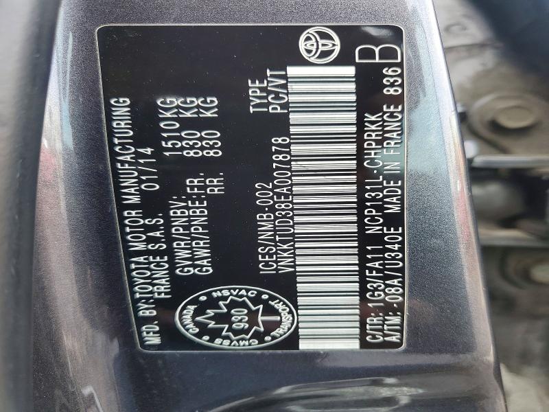 Продаж на аукціоні авто 2014 Toyota Yaris, vin: VNKKTUD38EA007878, номер лоту: 45917866