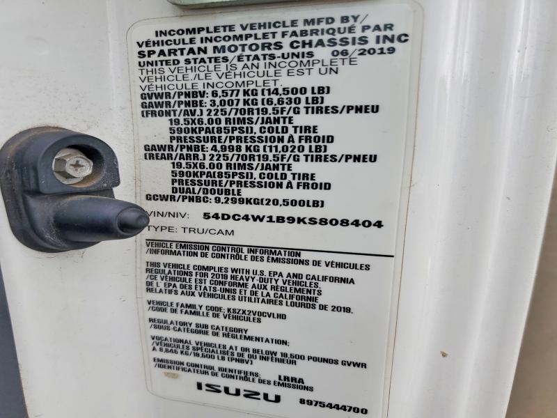 41758006 :رقم المزاد ، 54DC4W1B9KS808404 vin ، 2019 Isuzu Npr Hd مزاد بيع