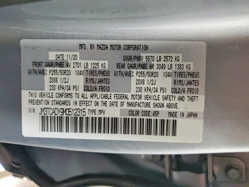 46821996 :رقم المزاد ، JM3TCADY9M0512315 vin ، 2021 Mazda Cx-9 مزاد بيع