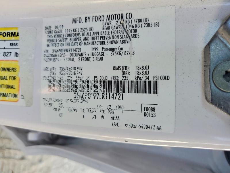 Продаж на аукціоні авто 2020 Ford Fusion, vin: 3FA6P0T99LR114721, номер лоту: 46054836
