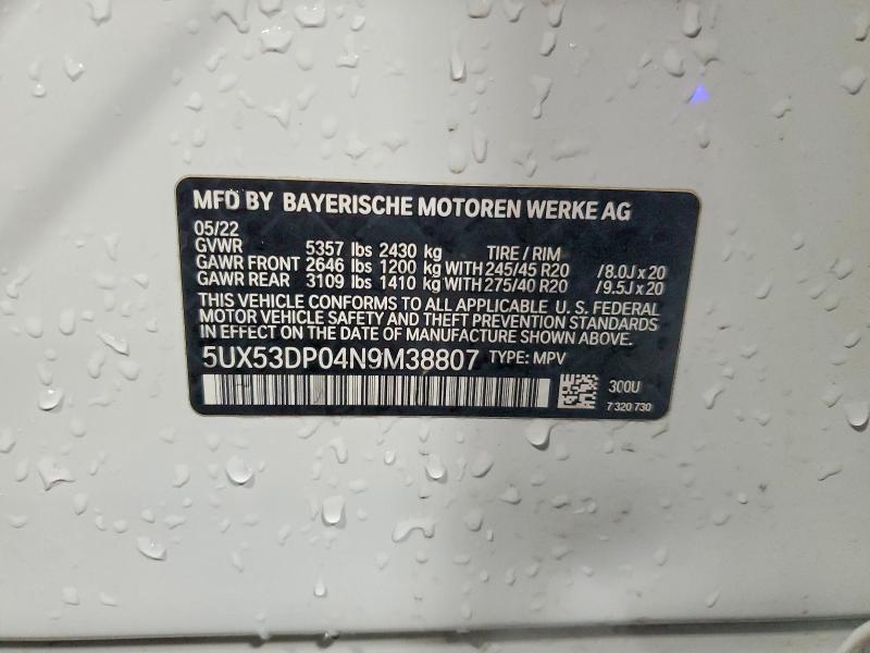 78303825 :رقم المزاد ، 5UX53DP04N9M38807 vin ، 2022 Bmw X3 مزاد بيع