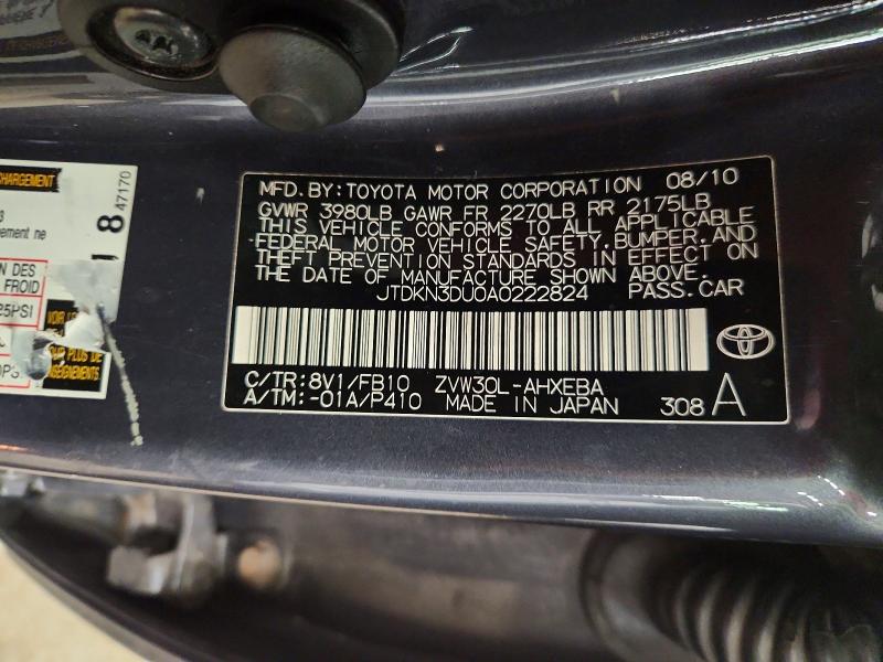 Продаж на аукціоні авто 2010 Toyota Prius, vin: JTDKN3DU0A0222824, номер лоту: 45454216
