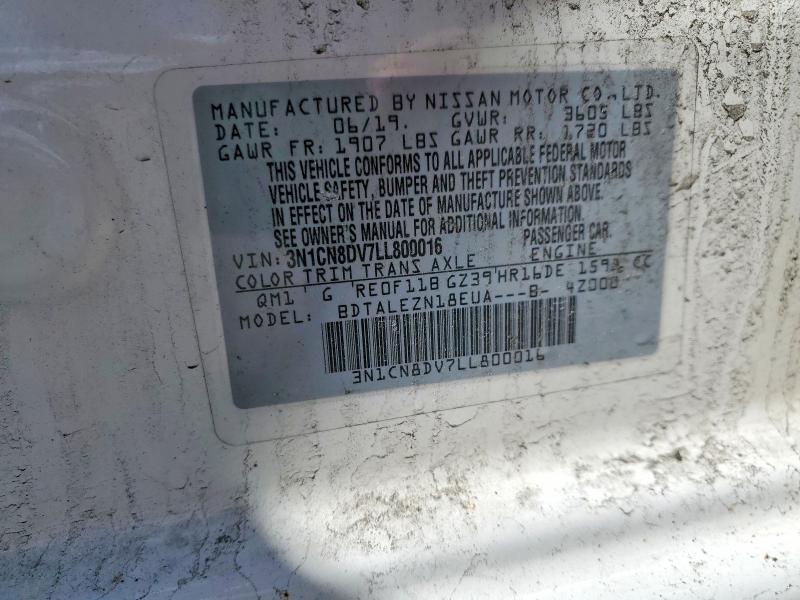 2020 Nissan Versa მანქანა იყიდება აუქციონზე, vin: 3N1CN8DV7LL800016, აუქციონის ნომერი: 47000886