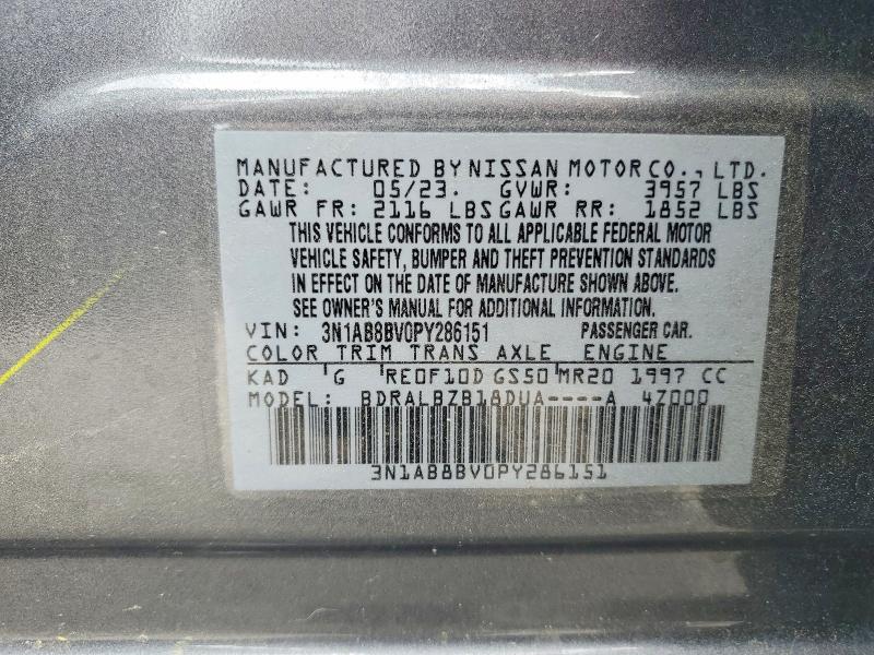 Продаж на аукціоні авто 2023 Nissan Sentra, vin: 3N1AB8BV0PY286151, номер лоту: 47610056