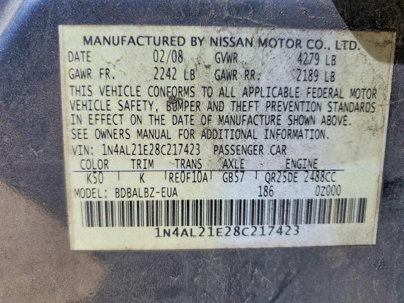 Aukcja sprzedaży 2008 Nissan Altima, vin: 1N4AL21E28C217423, numer aukcji: 45820236