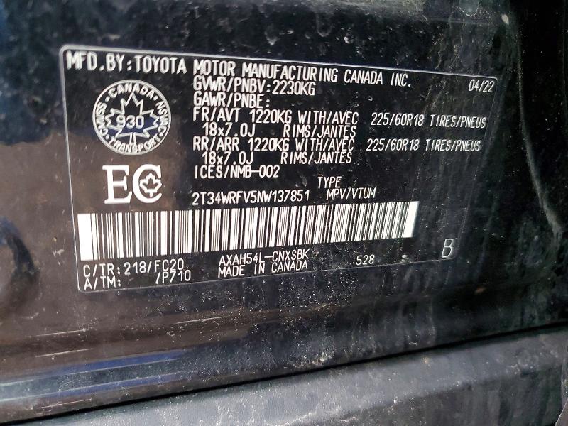 79063925 :رقم المزاد ، 2T34WRFV5NW137851 vin ، 2022 Toyota Rav4 مزاد بيع