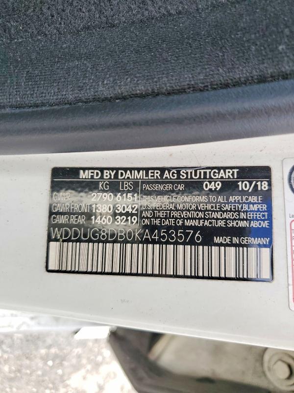 Aukcja sprzedaży 2019 Mercedes-benz S, vin: WDDUG8DB0KA453576, numer aukcji: 78374225