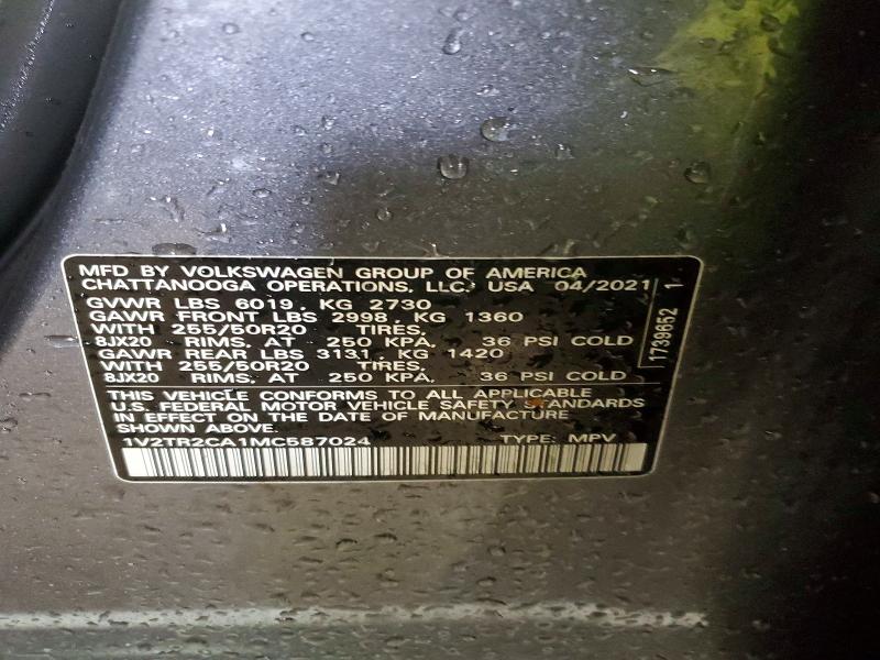 79548645 :رقم المزاد ، 1V2TR2CA1MC587024 vin ، 2021 Volkswagen Atlas مزاد بيع