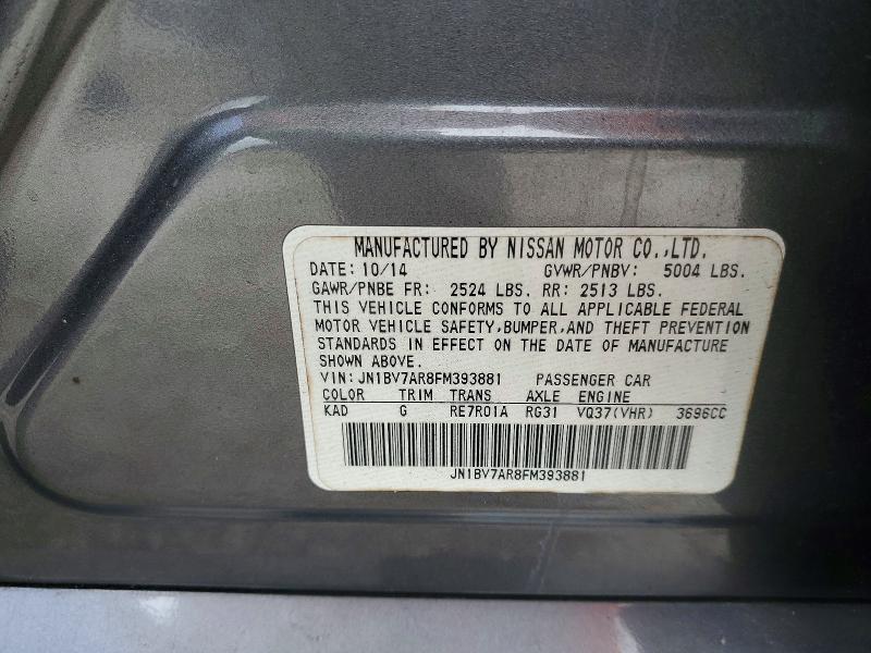 Продажа на аукционе авто 2015 Infiniti Q50, vin: JN1BV7AR8FM393881, номер лота: 46295496