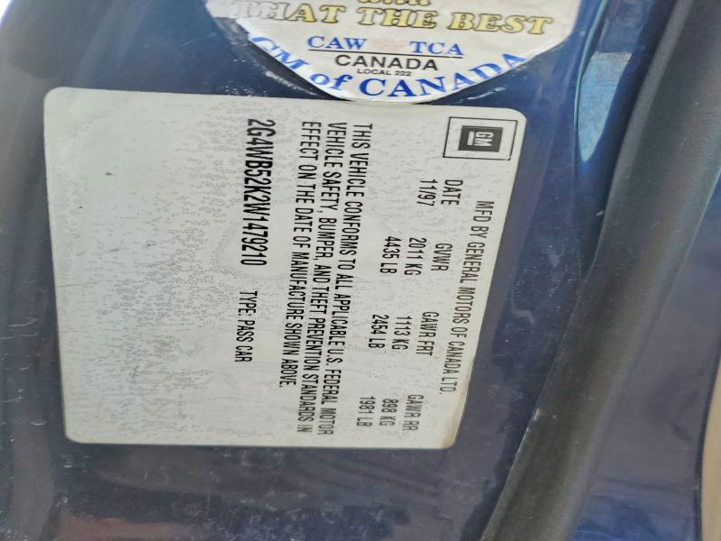 Aukcja sprzedaży 1998 Buick Regal, vin: 2G4WB52K2W1479210, numer aukcji: 79544085