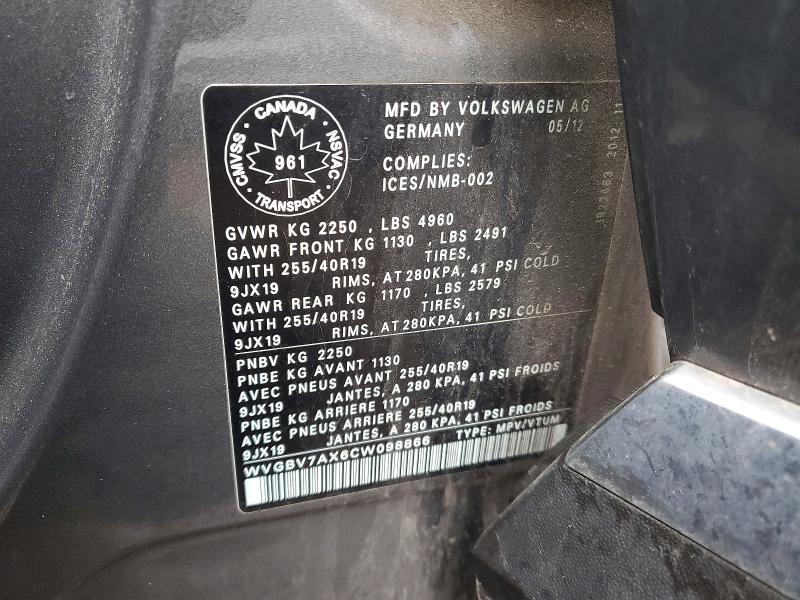 Aukcja sprzedaży 2012 Volkswagen Tiguan, vin: WVGBV7AX6CW098866, numer aukcji: 76607035