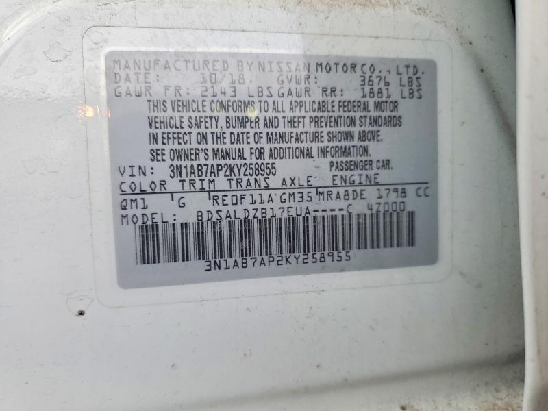 41739726 :رقم المزاد ، 3N1AB7AP2KY258955 vin ، 2019 Nissan Sentra مزاد بيع