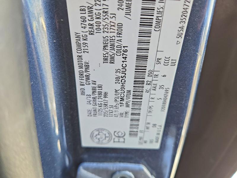 Aukcja sprzedaży 2018 Ford Escape, vin: 1FMCU9HD5JUC14761, numer aukcji: 46809796
