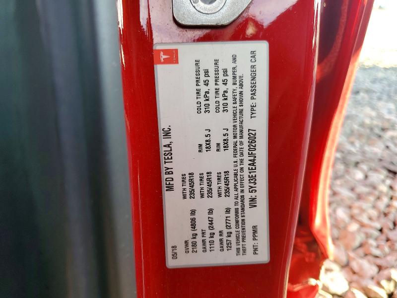 2018 Tesla Model 3 მანქანა იყიდება აუქციონზე, vin: 5YJ3E1EA4JF026027, აუქციონის ნომერი: 45790256