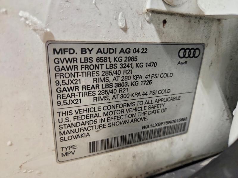 Продажа на аукционе авто 2022 Audi Q7, vin: WA1LXBF75ND015662, номер лота: 46121176