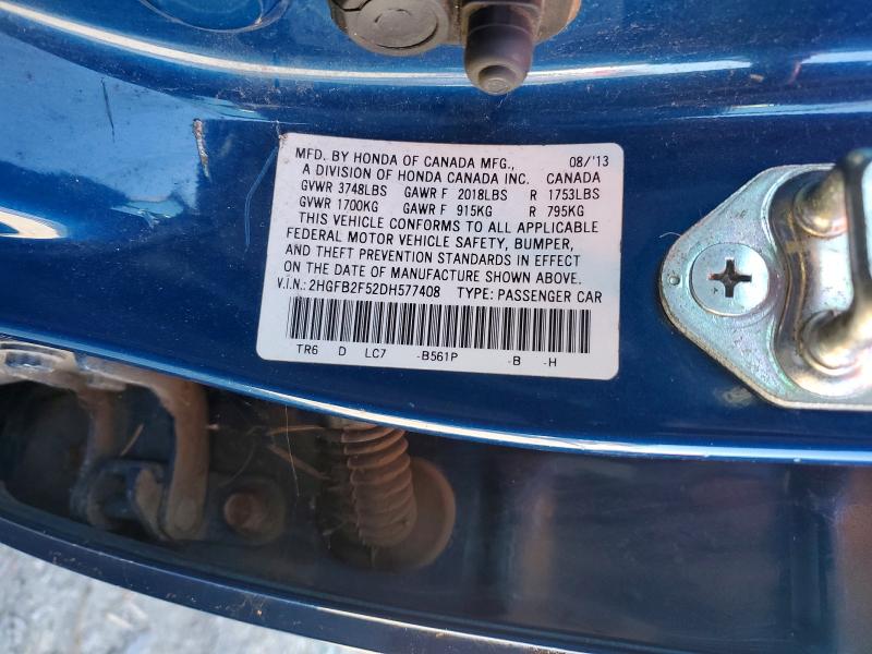 2013 Honda Civic მანქანა იყიდება აუქციონზე, vin: 2HGFB2F52DH577408, აუქციონის ნომერი: 45538506