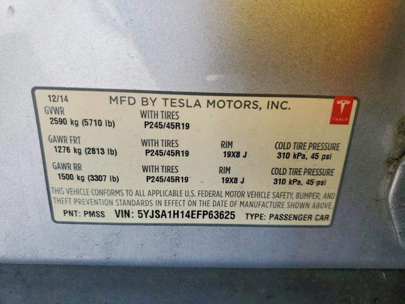 47648826 :رقم المزاد ، 5YJSA1H14EFP63625 vin ، 2014 Tesla Model S مزاد بيع