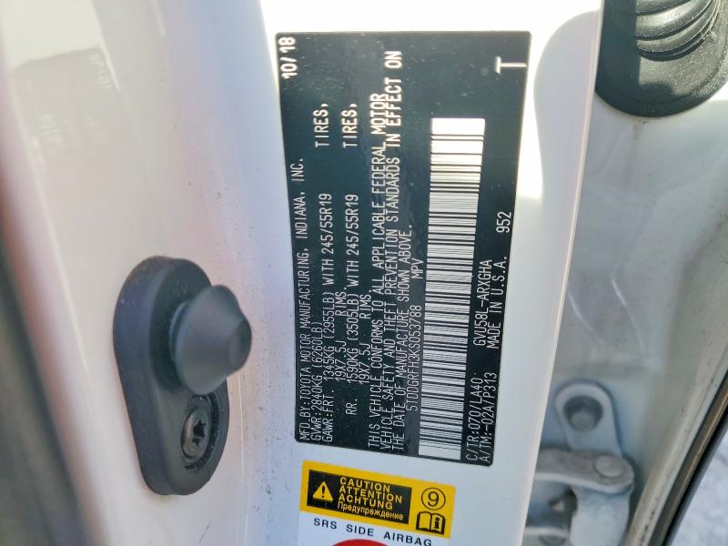 2019 Toyota Highlander Hybrid მანქანა იყიდება აუქციონზე, vin: 5TDDGRFH3KS053788, აუქციონის ნომერი: 46159846