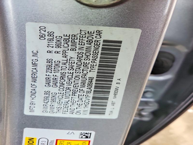 2020 Honda Accord მანქანა იყიდება აუქციონზე, vin: 1HGCV1F18LA089448, აუქციონის ნომერი: 45750836