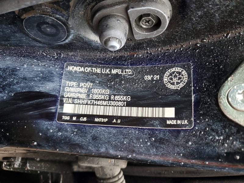 Aukcja sprzedaży 2021 Honda Civic, vin: SHHFK7H46MU300801, numer aukcji: 79185005