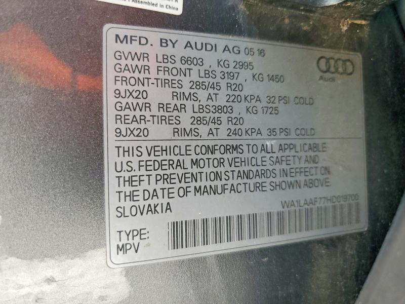 Продажа на аукционе авто 2017 Audi Q7, vin: WA1LAAF77HD019700, номер лота: 79977895