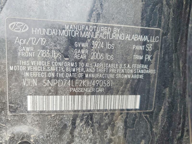 Aukcja sprzedaży 2019 Hyundai Elantra, vin: 5NPD74LF2KH490581, numer aukcji: 46287306