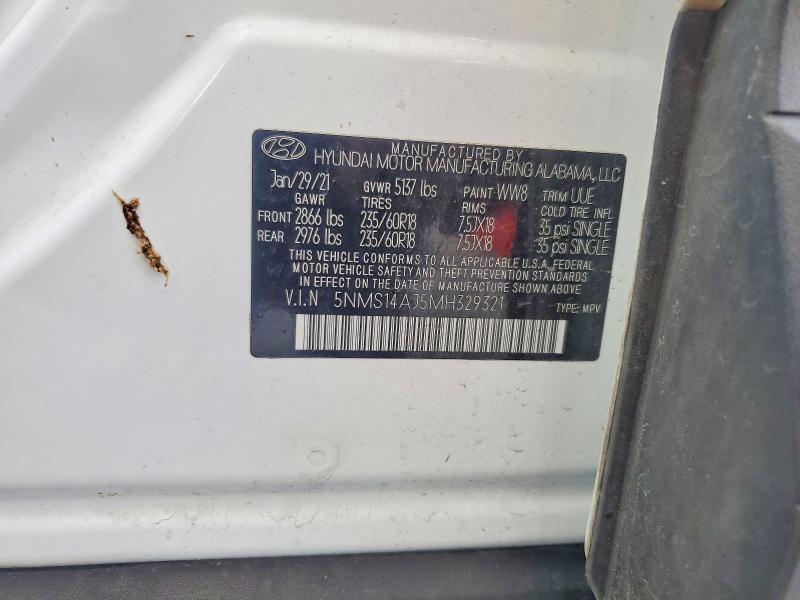 2021 Hyundai Santa Fe მანქანა იყიდება აუქციონზე, vin: 5NMS14AJ5MH329321, აუქციონის ნომერი: 41606246