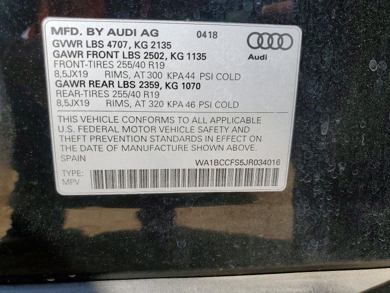 47382566 :رقم المزاد ، WA1BCCFS5JR034016 vin ، 2018 Audi Q3 مزاد بيع