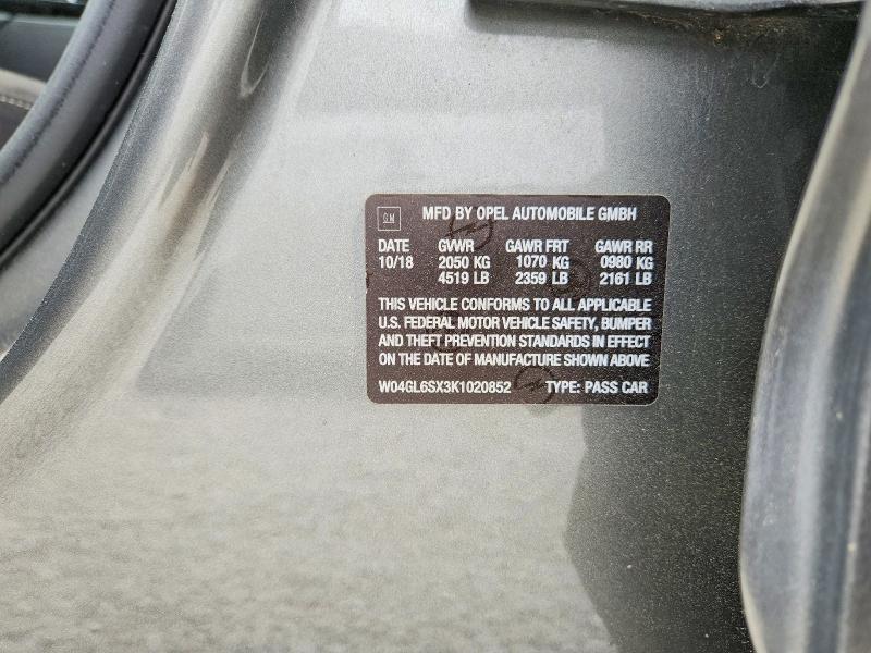 Aukcja sprzedaży 2019 Buick Regal, vin: W04GL6SX3K1020852, numer aukcji: 47718926