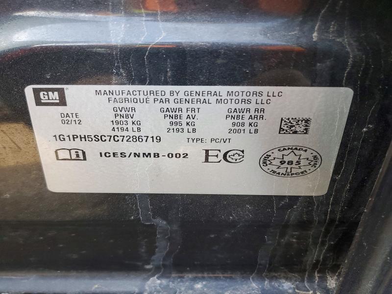 47225026 :رقم المزاد ، 1G1PH5SC7C7286719 vin ، 2012 Chevrolet Cruze مزاد بيع
