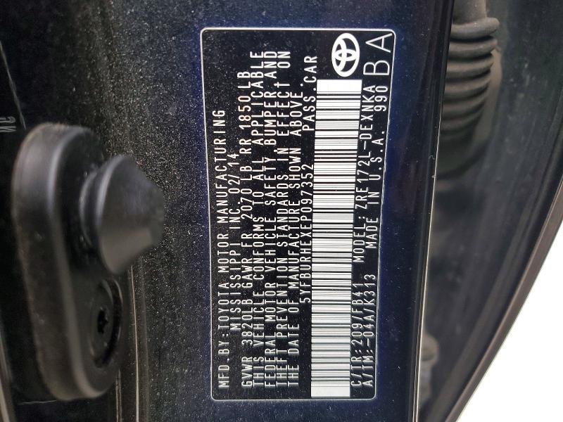 Продажа на аукционе авто 2014 Toyota Corolla, vin: 5YFBURHEXEP097352, номер лота: 41756216