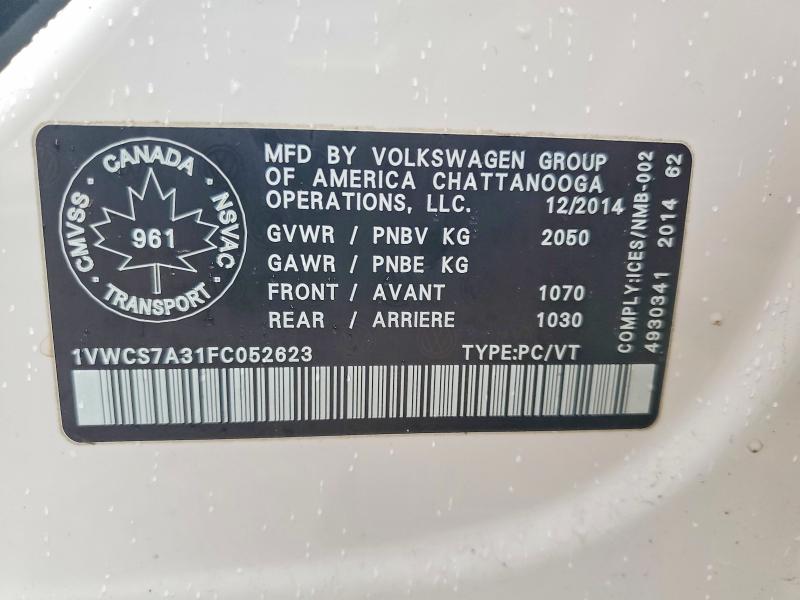 Aukcja sprzedaży 2015 Volkswagen Passat, vin: 1VWCS7A31FC052623, numer aukcji: 46110456