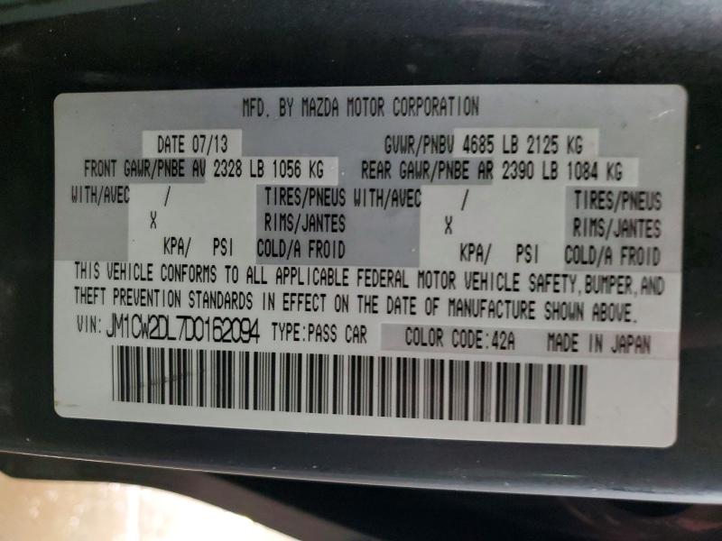 46509596 :رقم المزاد ، JM1CW2DL7D0162094 vin ، 2013 Mazda 5 مزاد بيع