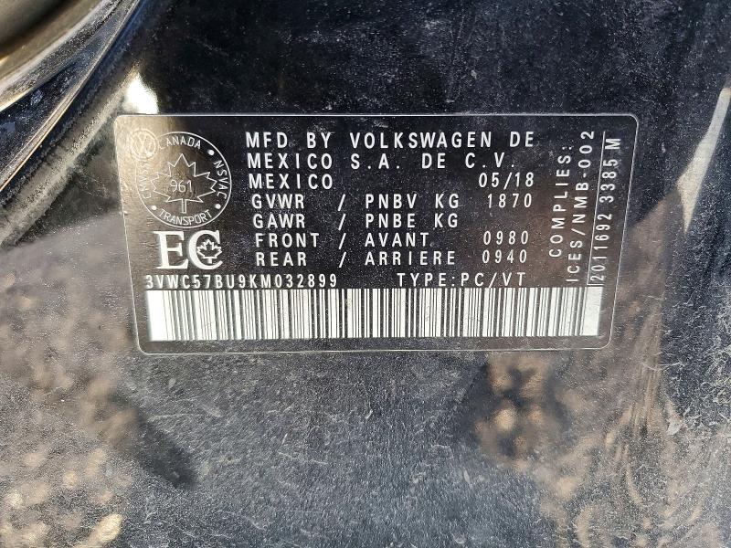 2019 Volkswagen Jetta მანქანა იყიდება აუქციონზე, vin: 3VWC57BU9KM032899, აუქციონის ნომერი: 46507866