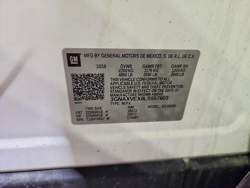 Продаж на аукціоні авто 2020 Chevrolet Equinox, vin: 3GNAXVEX8LS557603, номер лоту: 45750616