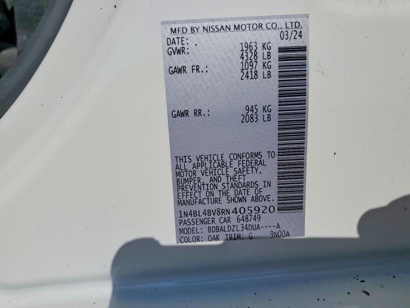 Продаж на аукціоні авто 2024 Nissan Altima, vin: 1N4BL4BV8RN405920, номер лоту: 48233866