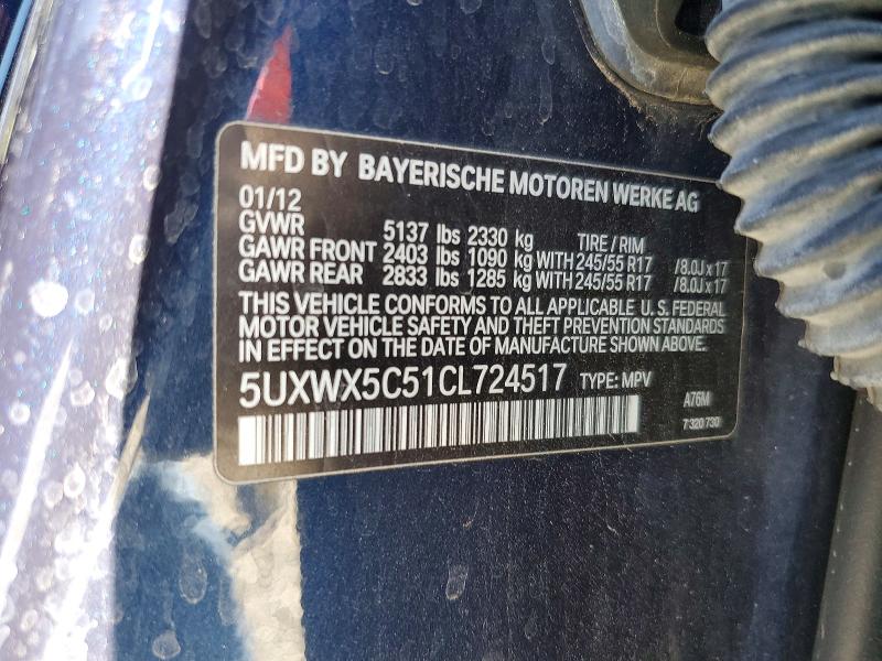 Aukcja sprzedaży 2012 Bmw X3, vin: 5UXWX5C51CL724517, numer aukcji: 47078276