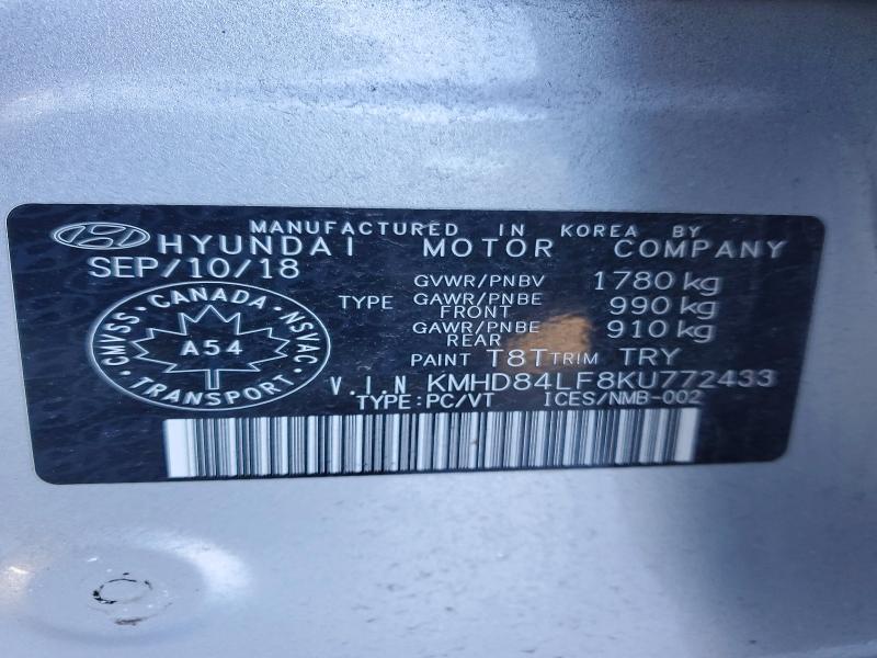 Aukcja sprzedaży 2019 Hyundai Elantra, vin: KMHD84LF8KU772433, numer aukcji: 78984645