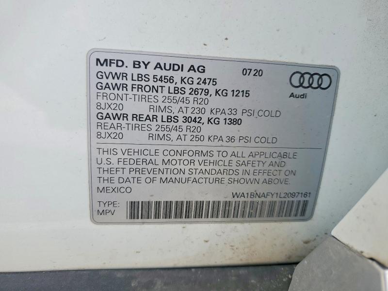 2020 Audi Q5 მანქანა იყიდება აუქციონზე, vin: WA1BNAFY1L2097161, აუქციონის ნომერი: 78561885