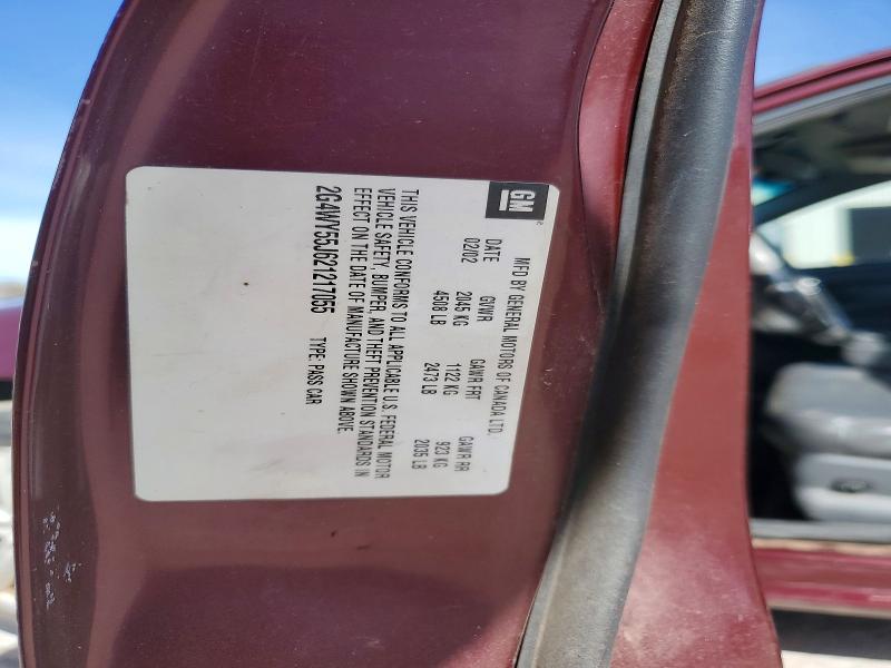 46442286 :رقم المزاد ، 2G4WY55J621217055 vin ، 2002 Buick Century مزاد بيع