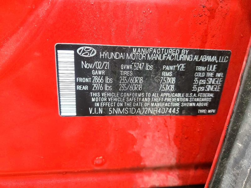 Продажа на аукционе авто 2022 Hyundai Santa Fe, vin: 5NMS1DAJ2NH407443, номер лота: 46314296