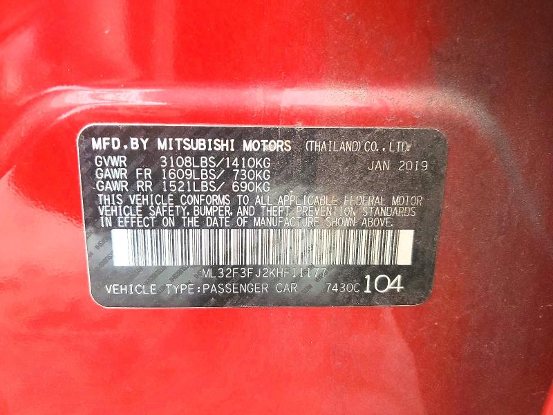 Продаж на аукціоні авто 2019 Mitsubishi Mirage, vin: ML32F3FJ2KHF11177, номер лоту: 48015926
