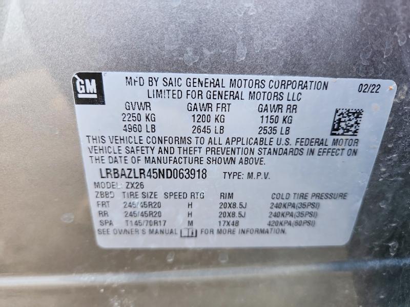 2022 Buick Envision მანქანა იყიდება აუქციონზე, vin: LRBAZLR45ND063918, აუქციონის ნომერი: 47348076