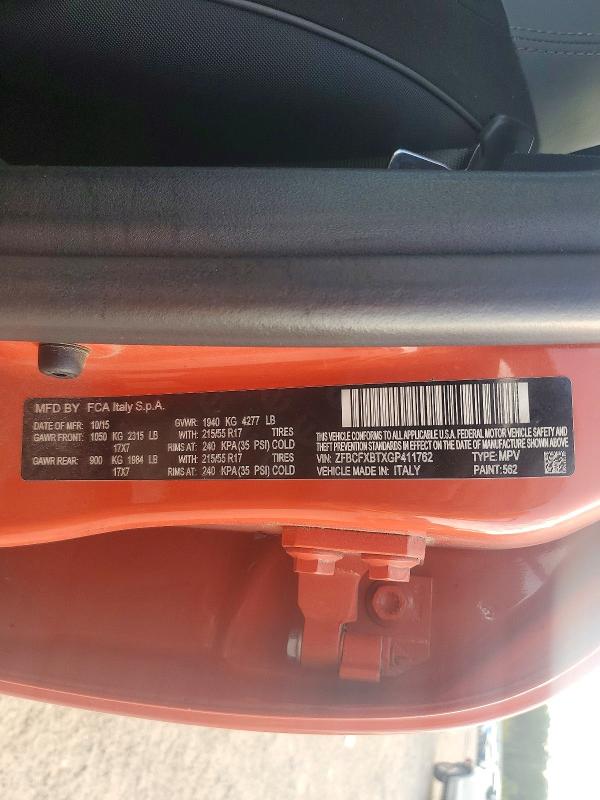 79752445 :رقم المزاد ، ZFBCFXBTXGP411762 vin ، 2016 Fiat 500x مزاد بيع